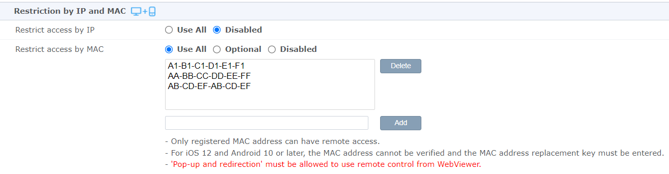 Set Allowed IP/MAC Addresses