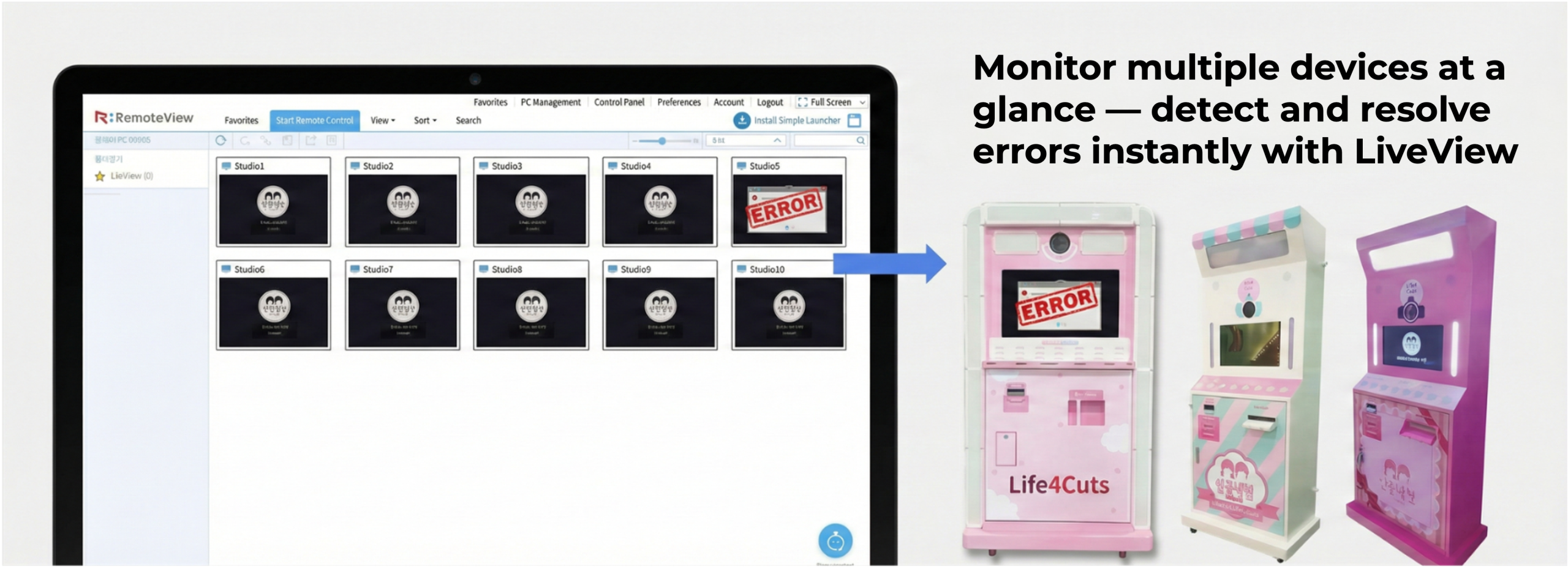Remote management of Life4Cuts kiosks via LiveView