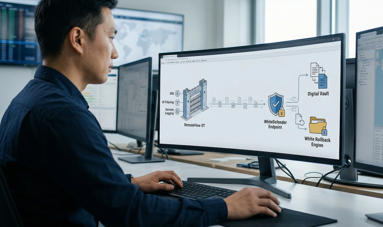 리모트뷰 OT의 입구 통제와 화이트디펜더의 엔드포인트 보호 및 롤백 엔진 과정